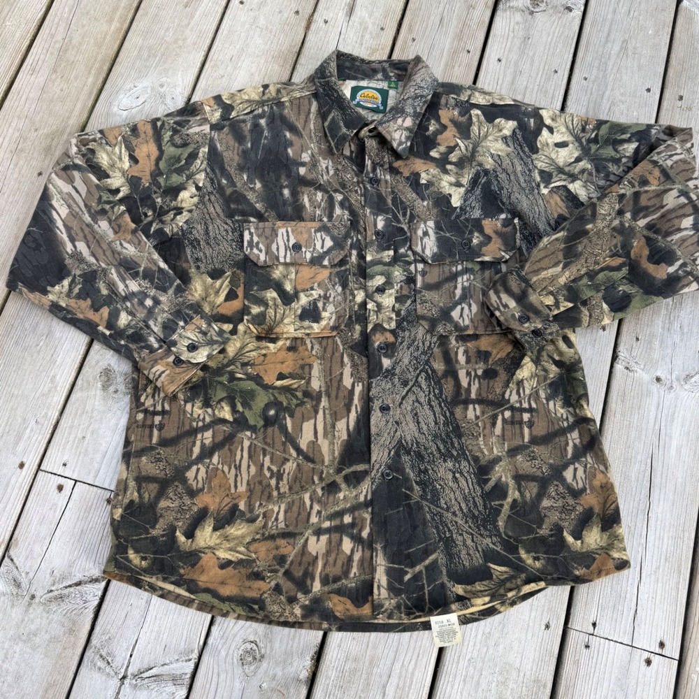 Vintage Cabelas Camo Shirt Mens XL Mossy Oak Break Up Hunting Made in USA 8158